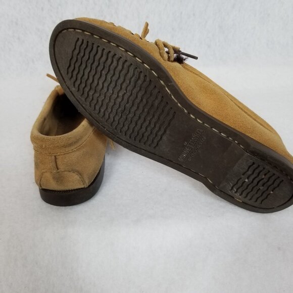 MINNETONKA MOCCASINS Beaded Suede Leather Thunderbird SlipOn Tan Size 7.5 ~ 4127 - Picture 6 of 9